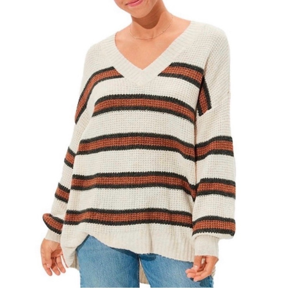American Eagle Striped V Neck‎ Sweater Oversized Small